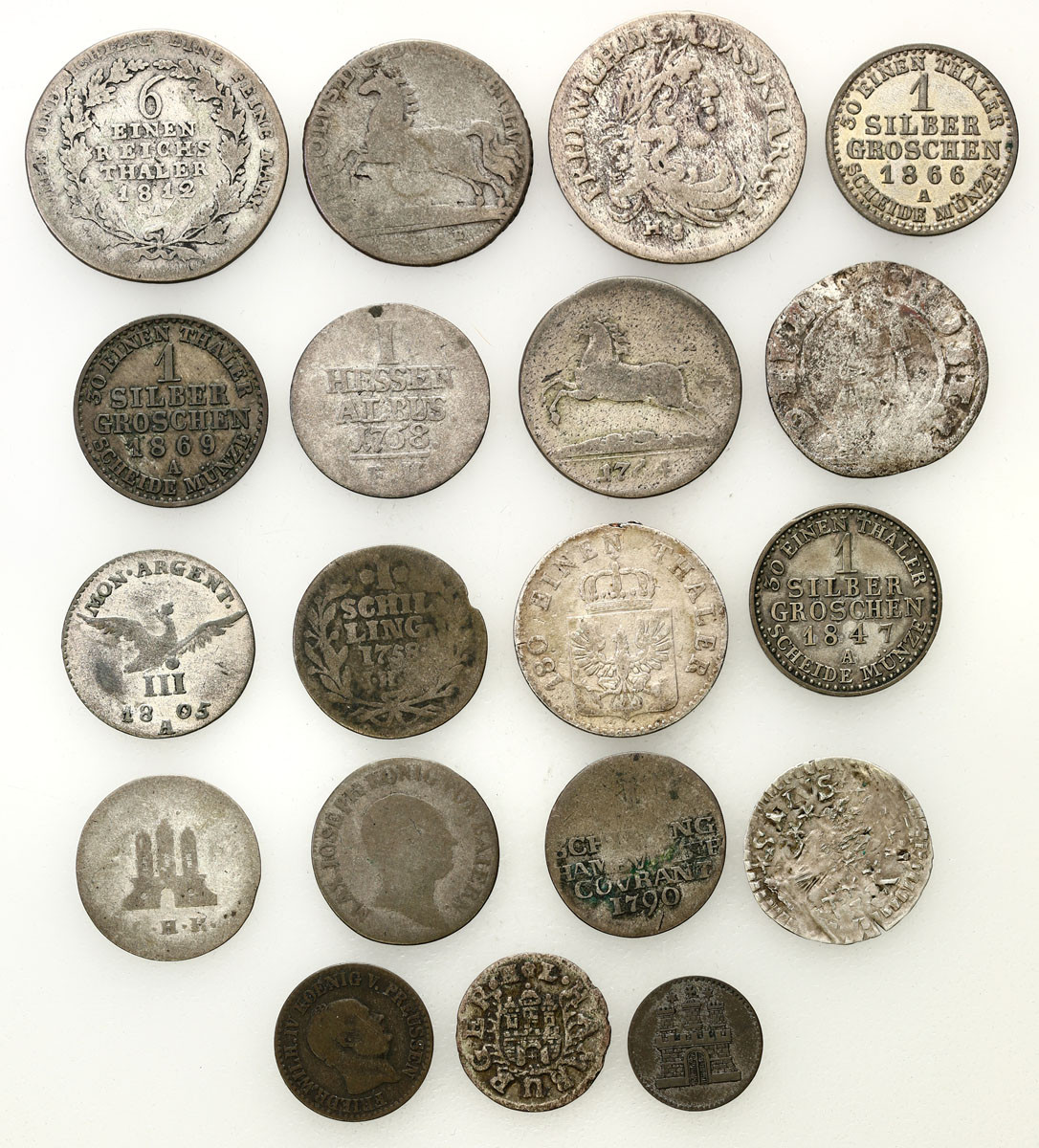 Niemcy, Prusy, zestaw 18 monet, srebro
